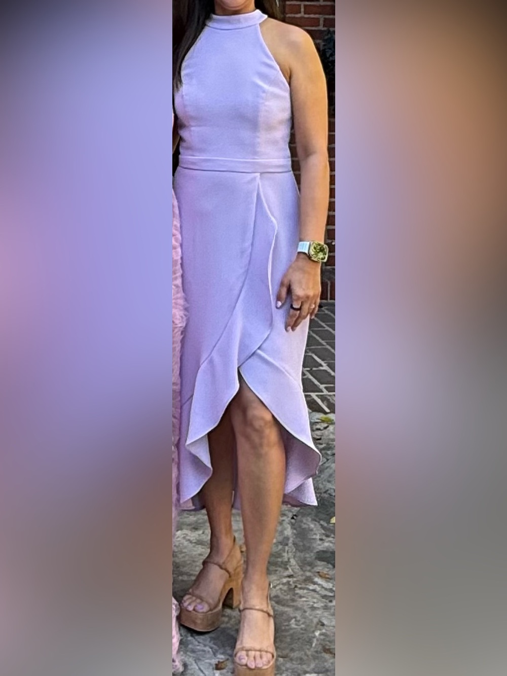 Aqua Lilac Halter High-Low Midi Dress